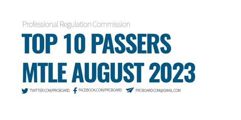 TOP 10 PASSERS: August 2023 MTLE MedTech Licensure .